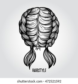 Hand drawn vector illustration - ladies fashion hairstyle. Beauty salon. 