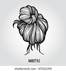 Hand drawn vector illustration - ladies fashion hairstyle. Beauty salon. 