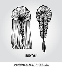 Hand drawn vector illustration - ladies fashion hairstyle. Beauty salon. 