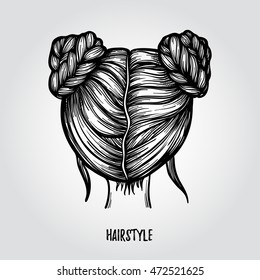 Hand drawn vector illustration - ladies fashion hairstyle. Beauty salon. 