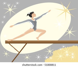 hand drawn vector illustration of a lady gymnast performing on the beam