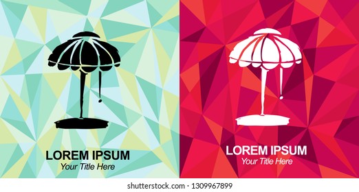 Hand Drawn Vector Illustration of Lamp Furniture with Green and Red Polygon Geometric Background