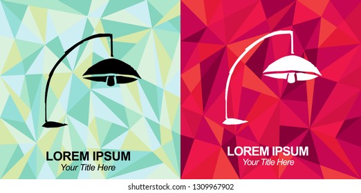 Hand Drawn Vector Illustration of Lamp Furniture with Green and Red Polygon Geometric Background