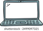 Hand drawn vector illustration of laptop computer with screen. IT technology, work from home. Business, connection concept. Isolated vector object, icon clipart. Electronic device. Line art, doodle