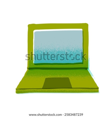 Hand drawn vector illustration of laptop computer with screen. IT technology, work from home. Business, connection concept. Isolated vector object, icon clipart. Electronic device. doodle