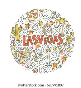 Hand drawn vector illustration of a Las Vegas symbols