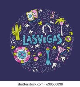 Hand drawn vector illustration of a Las Vegas symbols