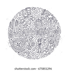 Hand drawn vector illustration of a Las Vegas symbols