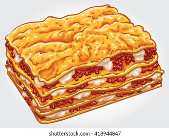 Hand drawn vector illustration of a Lasagne / Lasagna portion.