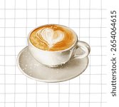 Hand drawn vector illustration of latte with latte art