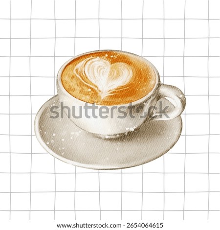 Hand drawn vector illustration of latte with latte art