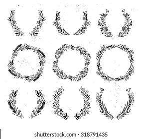 Hand drawn vector illustration - Laurels and wreaths. Design elements for invitations, greeting cards, quotes, blogs, posters, wedding frames.