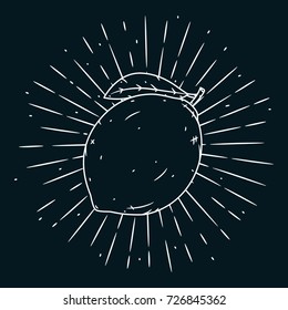 Hand drawn vector illustration with Lemon fruit and divergent rays on blackboard. Used for poster, banner, web, t-shirt print, bag print, badges, flyer, logo design and more. 