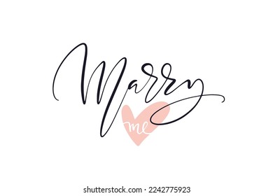 Hand drawn vector illustration with lettering Marry Me with heart shape for banner, card, billboard, social media, invitation, celebration, advertising, poster, decoration, print, template