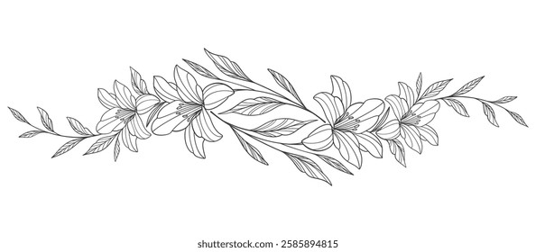 Hand drawn vector illustration of lily flower. Floral wreath vector eps