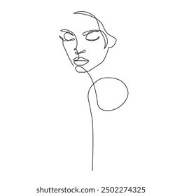 Hand Drawn Vector Illustration of Line Art Female Portrait. Elegant Woman Silhouette in Abstract Linear Style. Funny Cute Female Character for Minimalistic Fashion Design.