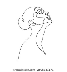 Hand Drawn Vector Illustration of Line Art Female Portrait. Elegant Woman Silhouette in Abstract Linear Style. Funny Cute Female Character for Minimalistic Fashion Design.