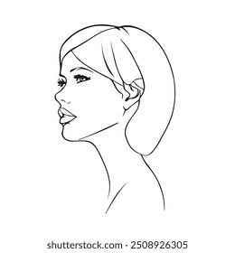 Ilustração Vetorial Desenhada à Mão de Retrato Feminino de Arte em Linha. Silhueta de mulher elegante em estilo linear abstrato. Personagem feminina bonito engraçado para design de moda minimalista.