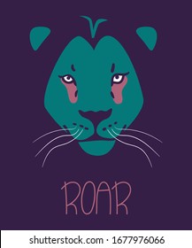 Hand drawn vector illustration of a lion with the inscription quote roar. Isolated objects.