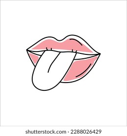 Hand drawn vector illustration of lips 90s. Isolated on white background