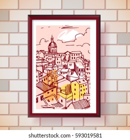 Hand drawn vector illustration Lisbon, Portugal. Sketch style. 