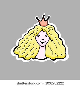 Hand drawn vector illustration. Little princess. Sticker. Cartoon patch badges.