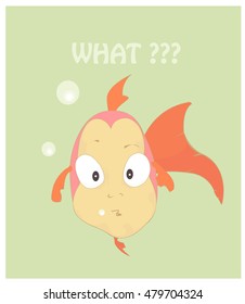 Hand drawn vector illustration of a little cute fish. Front view. Cartoon style.