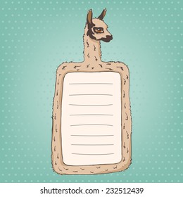 Hand Drawn Vector Illustration of  Llama. Invitation design. To Do List. Vector Frame. 