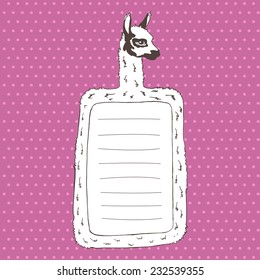 Hand Drawn Vector Illustration of  Llama. Invitation design. To Do List. Vector Frame.