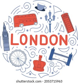 Hand drawn vector illustration of London symbols