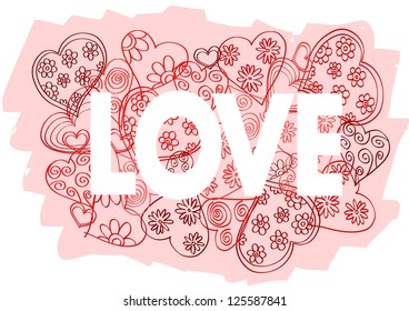 Hand drawn vector illustration, Love theme with doodle hearts elements