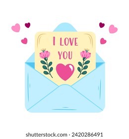 Hand drawn vector illustration of a love letter in an envelope. Confession of love. Romantic doodle for valentine's day