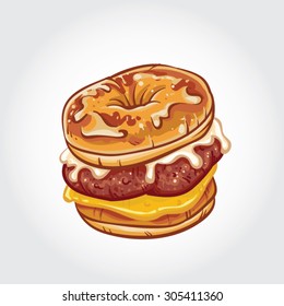Hand drawn vector illustration of a Luther Burger on white background.