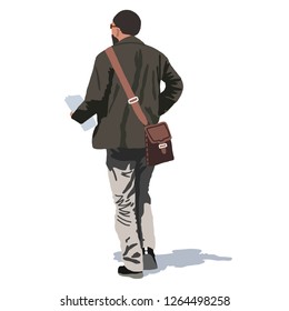 Hand drawn vector illustration man with paper in the street