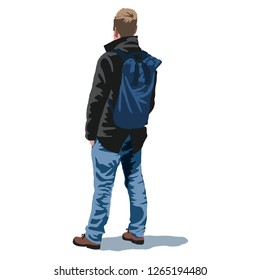 Hand drawn vector illustration man with backpack