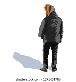 Hand drawn vector illustration man in a winter hat