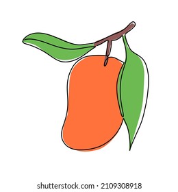 Ilustración vectorial dibujada a mano de un mango en un estilo de línea única. Cuidada ilustración de un fruto sobre un fondo blanco.