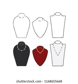Hand drawn vector illustration of mannequin jewelry necklace display stand.