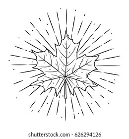 Hand drawn vector illustration with maple leaf . Used for poster, banner, t-shirt print, bag print, badges and logo design