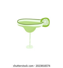 Hand drawn vector illustration of margarita cocktail with lime. Isolated on white background