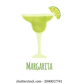 Hand drawn vector illustration of Margarita alcoholic cocktail drinks. Isolated on white background 