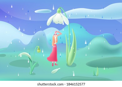 Hand drawn vector illustration materials of 24 solar terms Valley rain