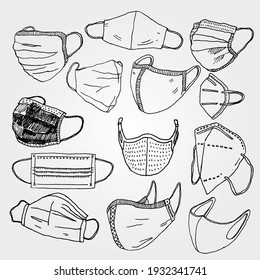 Hand Drawn Vector Illustration of Medical Masks