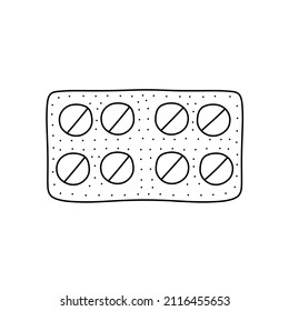 Hand drawn vector illustration of medicine pills in doodle style. Cute illustration of a medicine on a white background.