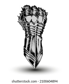 Hand drawn vector illustration of medieval steel gauntlet.