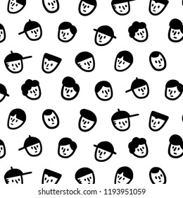 Hand drawn vector illustration of men face pattern in cartoon style.