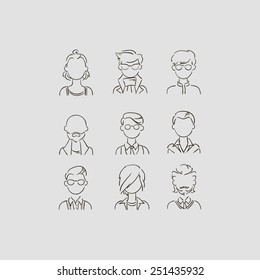 Hand drawn vector illustration of men's heads icons.
