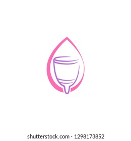 Hand drawn vector illustration of menstrual cup. Can be used as logo or in web design. Sanitary pink cup vector illustration. Modern flat symbol isolated on purple background - Vector
