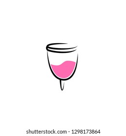Hand drawn vector illustration of menstrual cup. Can be used as logo or in web design. Sanitary pink cup vector illustration. Modern flat symbol isolated on purple background - Vector