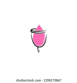 Hand drawn vector illustration of menstrual cup. Can be used as logo or in web design.Sanitary pink cup vector illustration. Modern flat symbol isolated on purple background - Vector